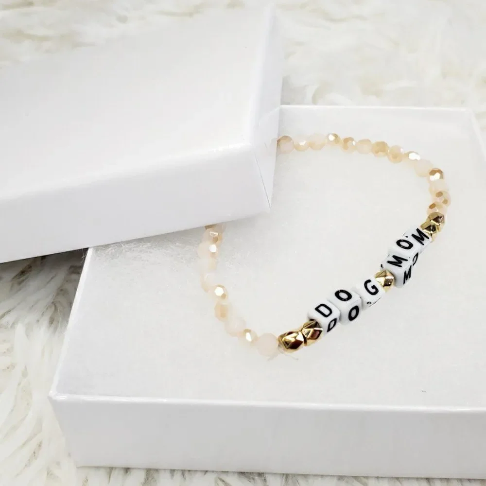 Dog Mom Beaded Stretch Bracelet, Dog Mom Jewelry, Gifts for Pet Lovers